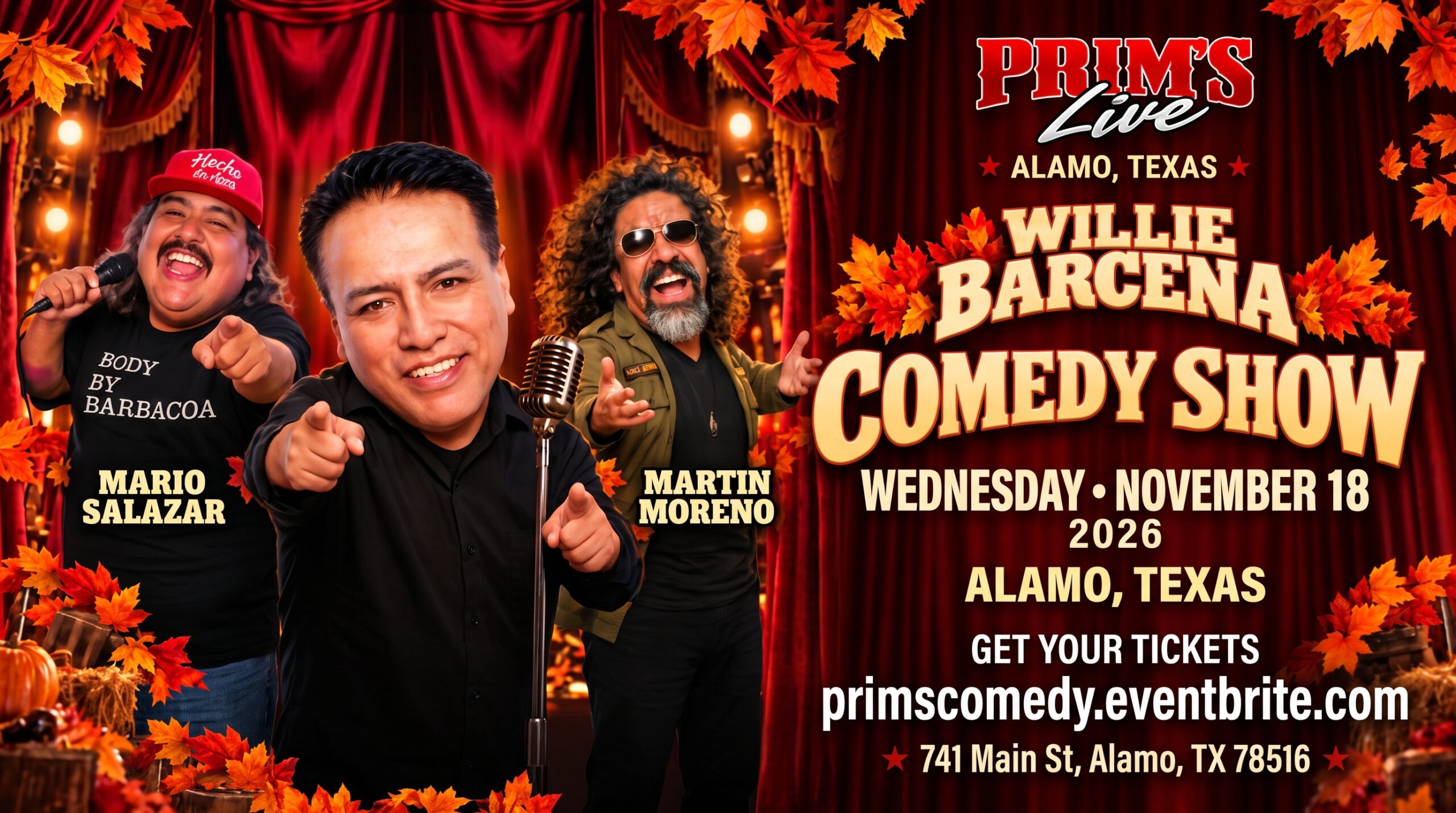Willie Barcena Comedy Show – Prim's Live, Alamo, TX